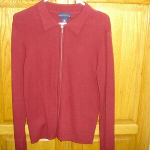 CHARTER CLUB FULL FRONT ZIPPER LONG SLEEVED SWEATER BURGANDY SIZE S